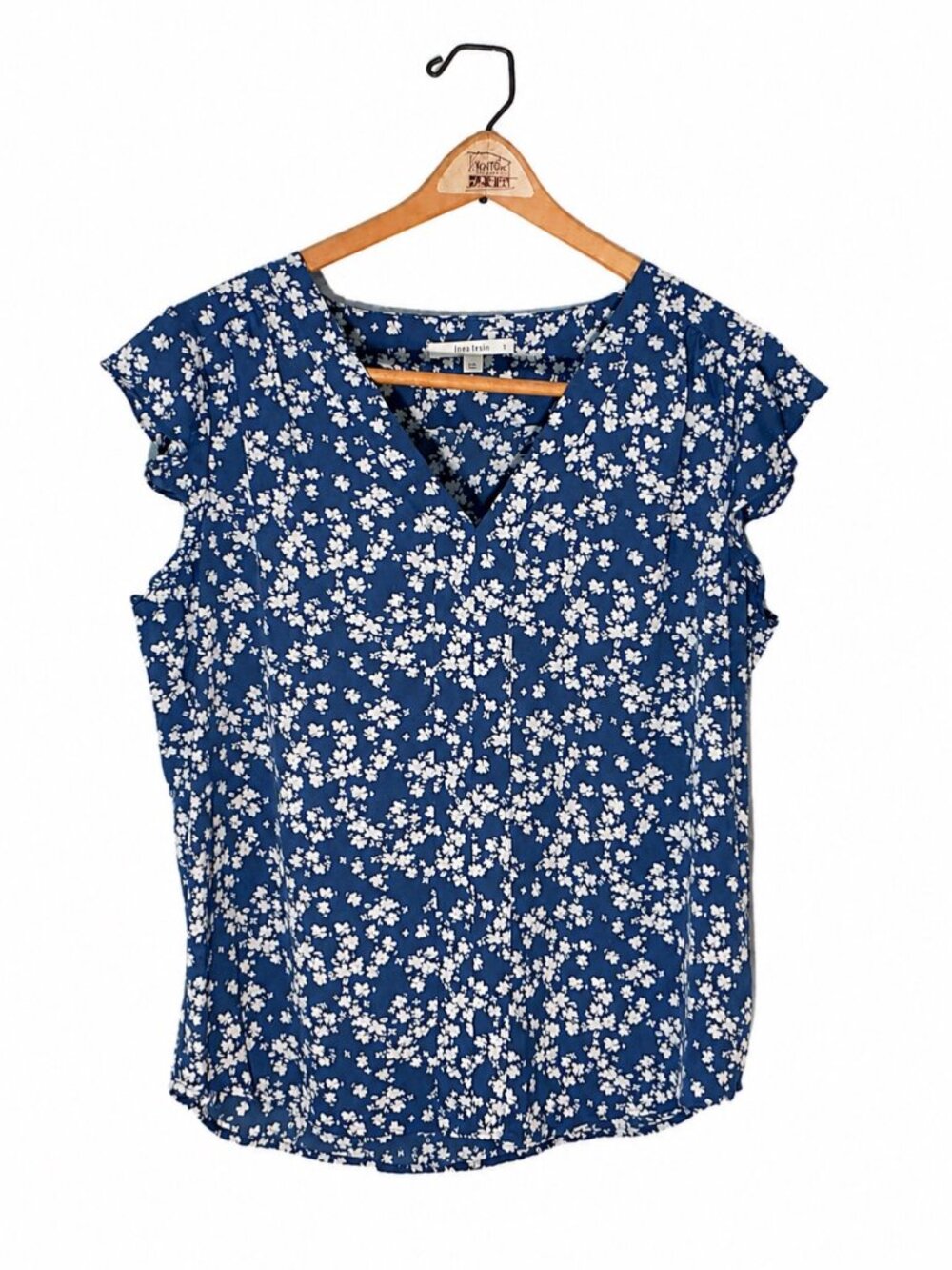 Fun2Fun Womens Blue Floral Sleeveless Blouse Lightweight Ruffle Detail L
